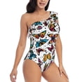 thumbnail image 3 of Haiem Cute Butterfly Women's One Piece Swimsuits Tummy Control One Shoulder Bathing Suits Ruffle Swimwear-XX-Large, 3 of 8