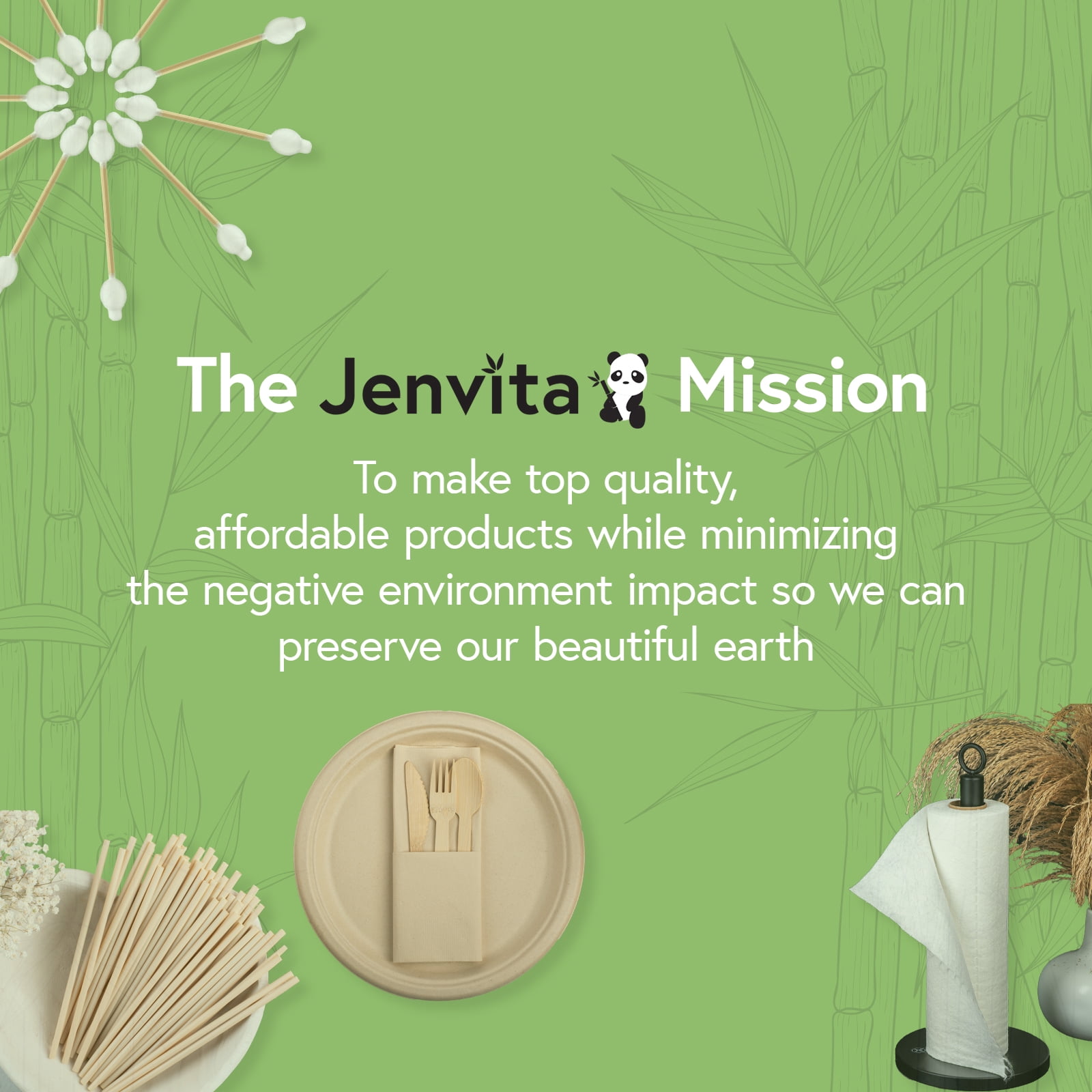 Jenvita Bamboo Baby Cotton Swabs for Ears, Double Tipped Swabs 200 Ct