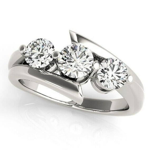 By Pass Three Stone Wedding Proposal Ring For Women's 1.9 Ct Diamond 14K White Gold Over