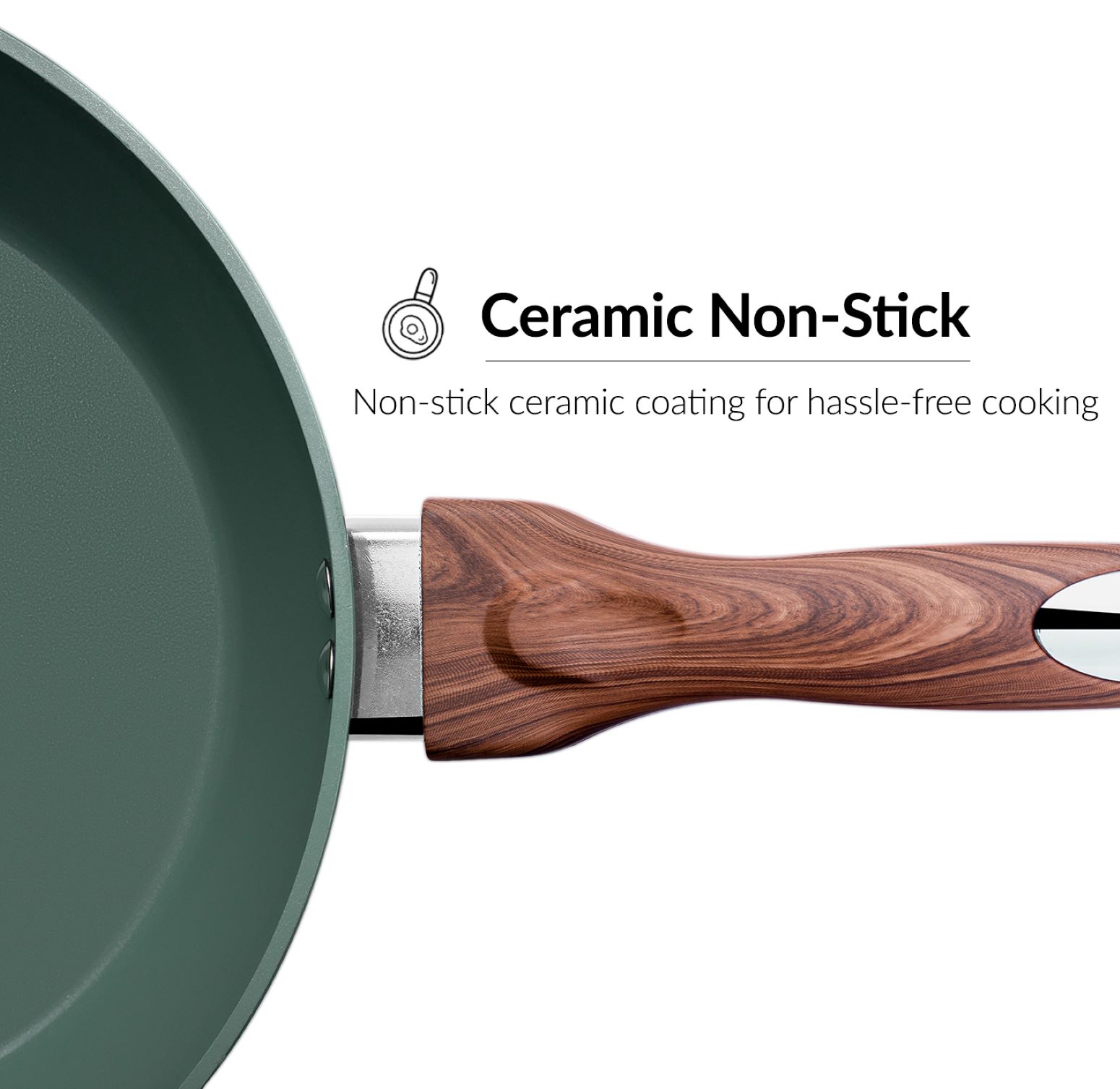 Phantom Chef 11 inch Deep Fry Pan With Lid - Wood Handle and Aluminum Body - Green