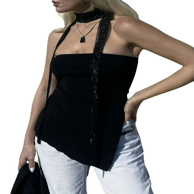 Femmes Sexy Bustier Tube Top Été Sans Manches Fendue Bandeau Y2k Slim Fit Réservoir Bustier Top