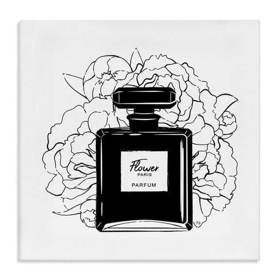 Stupell Industries Black Perfume & Roses Beauty & Fashion Painting Gallery Wrapped Canvas Art Print Wall Art, 17 x 17