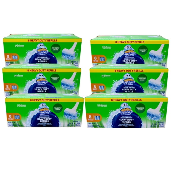 Scrubbing Bubbles Fresh Brush Heavy Duty Flushable Refills, Citrus - Convenient and Thorough Clean for Your Toilet, 8 Pads - 6 Pack