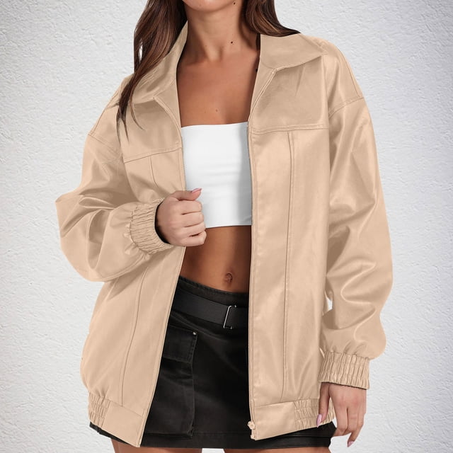 Chaquetas y abrigos de piel sintética de manga larga sin capucha para mujer, con cuello vuelto, de poliéster, para otoño e invierno.