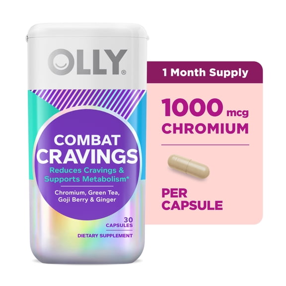 OLLY Combat Cravings Capsules, Metabolism Support* Supplement, Chromium Picolinate, 30 Count