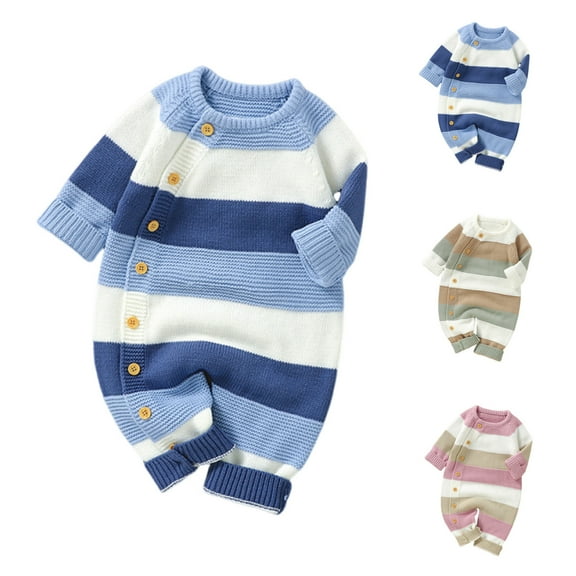 Bovxnpu Fall Winter Newborn Bodysuit, Infant Rompers, Knit Stripe Male Female Infants Jumpsuit