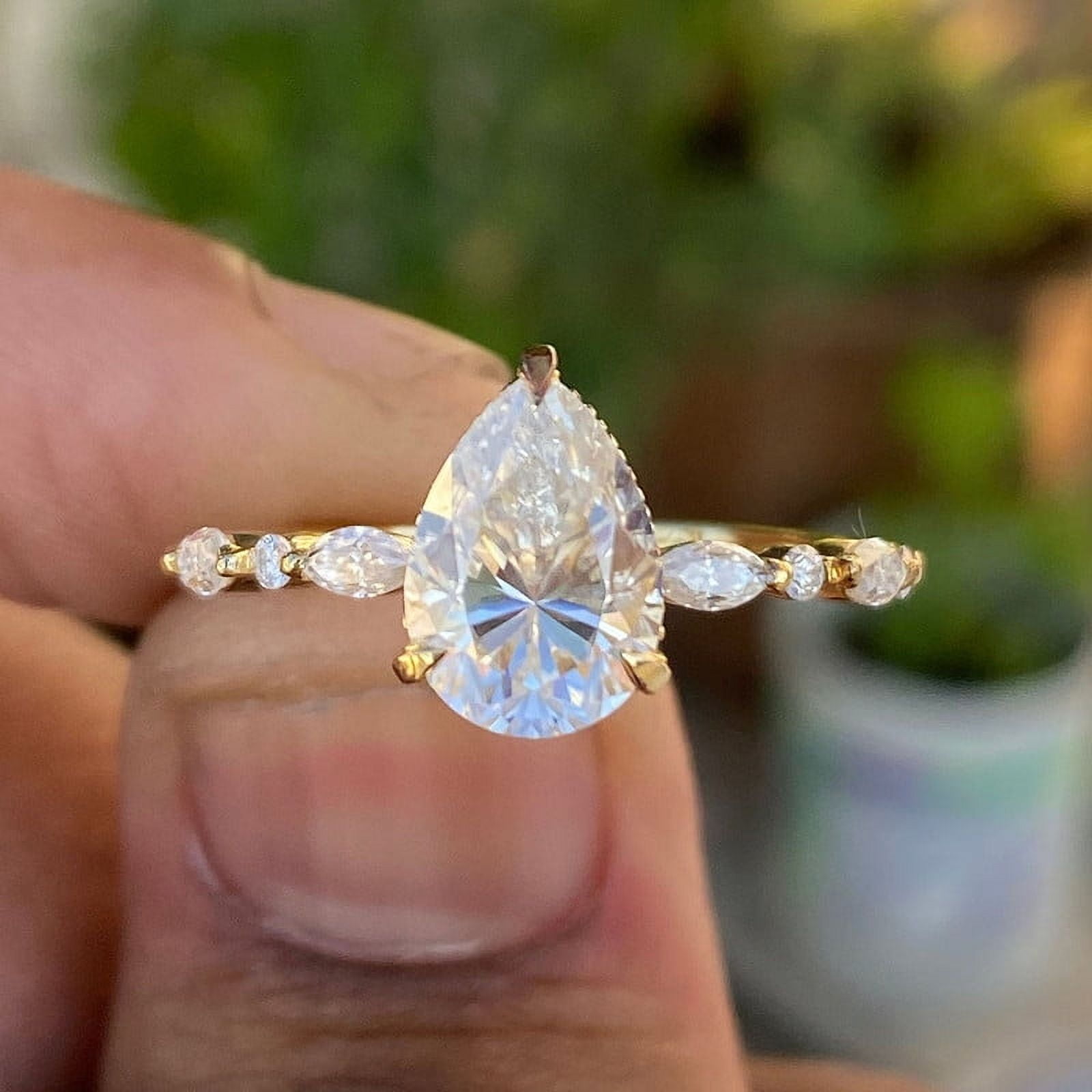 solitaire jewels 2CT Pear Moissanite Hidden Halo Engagement Ring For Women, 14K Yellow Gold