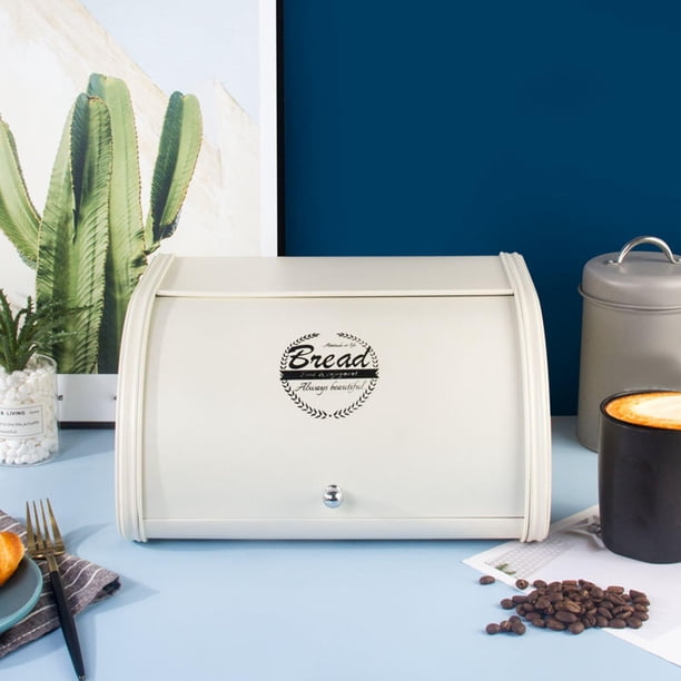 , contenedor de cocina para contenedor de almacenamiento, soporte rústico, mostrador tapa enrollable, cajas Blanco Baoblaze Contenedor de almacenamiento de pan