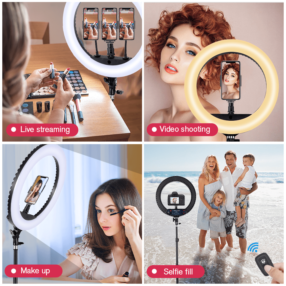 18 inch LED Ring Light with Tripod Stand Dimmable Makeup Selfie Ring Light for Studio Portrait YouTube Vlog Video Shooting with Carrying Bag and Remote Controller, CRI 90