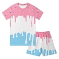thumbnail image 1 of felwors Ensemble Estival à Cordon de Serrage 2 Pcs pour Garçons, T-Shirt à Manches Courtes à Col Ras du Cou Style Baseball Glace et Short, Tailles 2 Ans-12 Ans (Rose Pâle, 5-6 Ans), 1 of 3