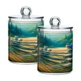 thumbnail image 2 of 4 Pack Bluebirds and Forests Qtip Holder Dispenser Clear Plastic Storage Apothecary Jars for Cotton Swabs Balls Pads Floss, 2 of 7
