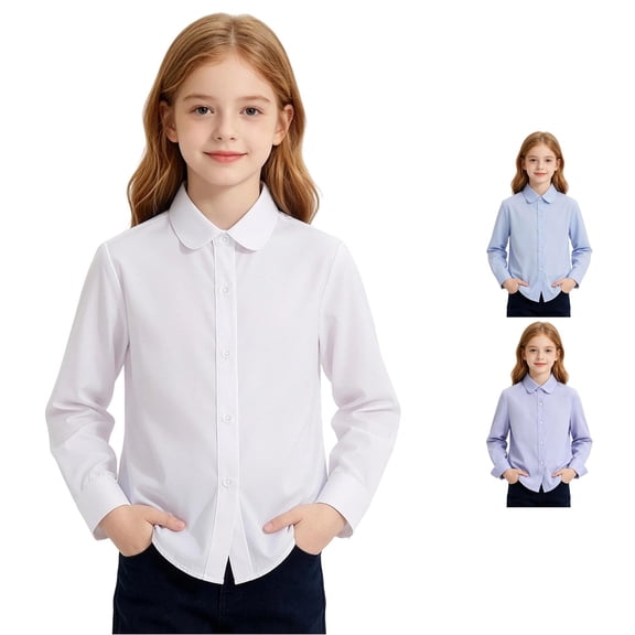 REDARER Kids Flutter Collar Long Sleeve Dress Shirt Soft Cotton School Stage Performance Tops School Uniform,4-5 Years