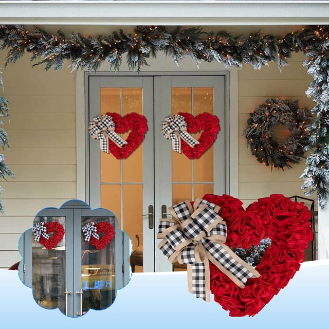 Corona de tela con forma de corazón y lazo para San Valentín | Colgante romántico para decoración de bodas | Adorno colgante duradero para despedidas de soltera, aniversarios y decoración del hogar.