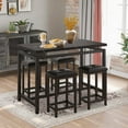 thumbnail image 4 of 5 Piece Bar Table Set, Kitchen Counter Height Table with 4 Stools, Space Saving Pub Table Set for 4 Person with Metal Frame, Wood Dining Table & Chair Set for Breakfast Nook Pub Bistro, B945, 4 of 9