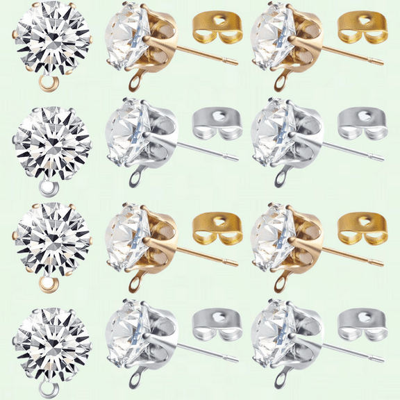 60pcs Rhinestone Earring Posts with Butterfly Backs, Hypoallergenic Ear Studs for DIY Earring Jewelry