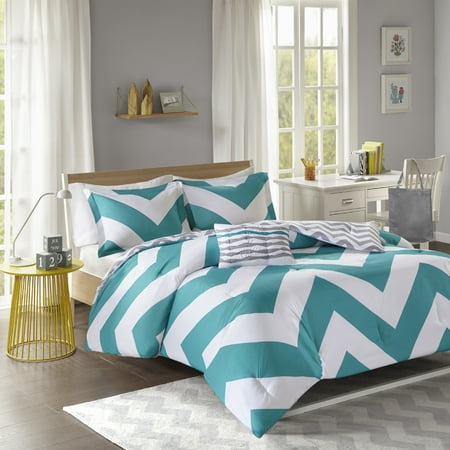 Leo 4 Piece Comforter Set - Blue/White (Full/Queen)