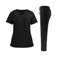thumbnail image 2 of Dresfit Scrubs for Women V Neck Short Sleeve Scrub Tops Matching Drawstring Wide Leg Scrub Pants Two Piece Sets Stretch Lightweight Nurse Uniform XL, 2 of 3