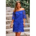 thumbnail image 3 of Vestido PRETTYGARDEN Mini Floral de Encaje Azul Oscuro con Hombros Descubiertos Talla L, 3 of 8
