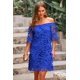 thumbnail image 3 of Vestido PRETTYGARDEN Mini Floral de Encaje Azul Oscuro con Hombros Descubiertos Talla L, 3 of 8