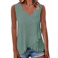 thumbnail image 2 of Endives Women's Tanks Camisole Top Summer Casual Hollow Out Solid Color Scallop Edge V Neck Tank Top Green, 2 of 4