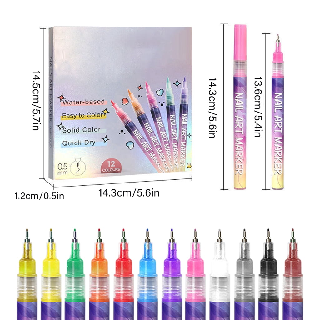 12 Colors Nail Art Pens Nail Polishing Pens Set Waterproof Nail Varnish Pens Quick
