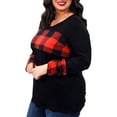 thumbnail image 2 of JustVH Women Plus Size Plaid Checked Colorblock Long Sleeve T-Shirts, 2 of 8