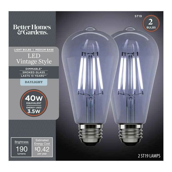 Better Homes & Gardens LED Vintage Style Light Bulb, ST19 40 Watts Smoke Classic Filament, Medium Base, Dimmable - 4 Pk