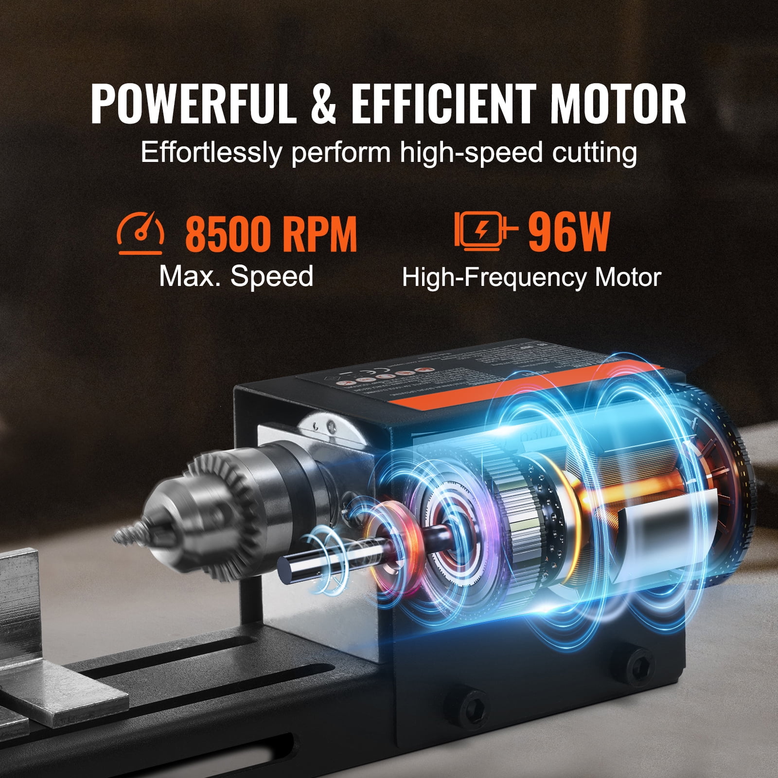 KFFKFF Small-Scale Lathe Device, Measures 2.76 x 6.3 inches, Powered by 24VDC 96W, Comes with Lathe Equipment Extras, Boasts 7 Speed Settings Varying between 4220 to 8450 RPM