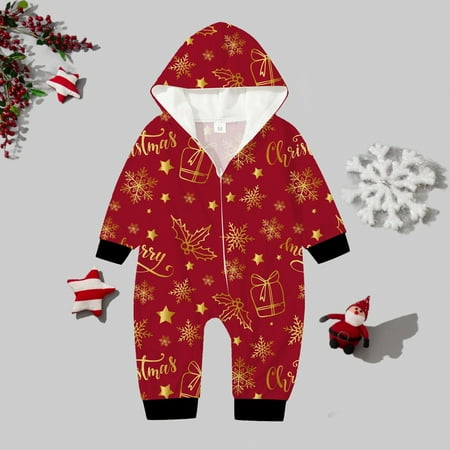 

GHSuoui Christmas Family Fashion Printed Hooded Romper Home Wear（Baby）