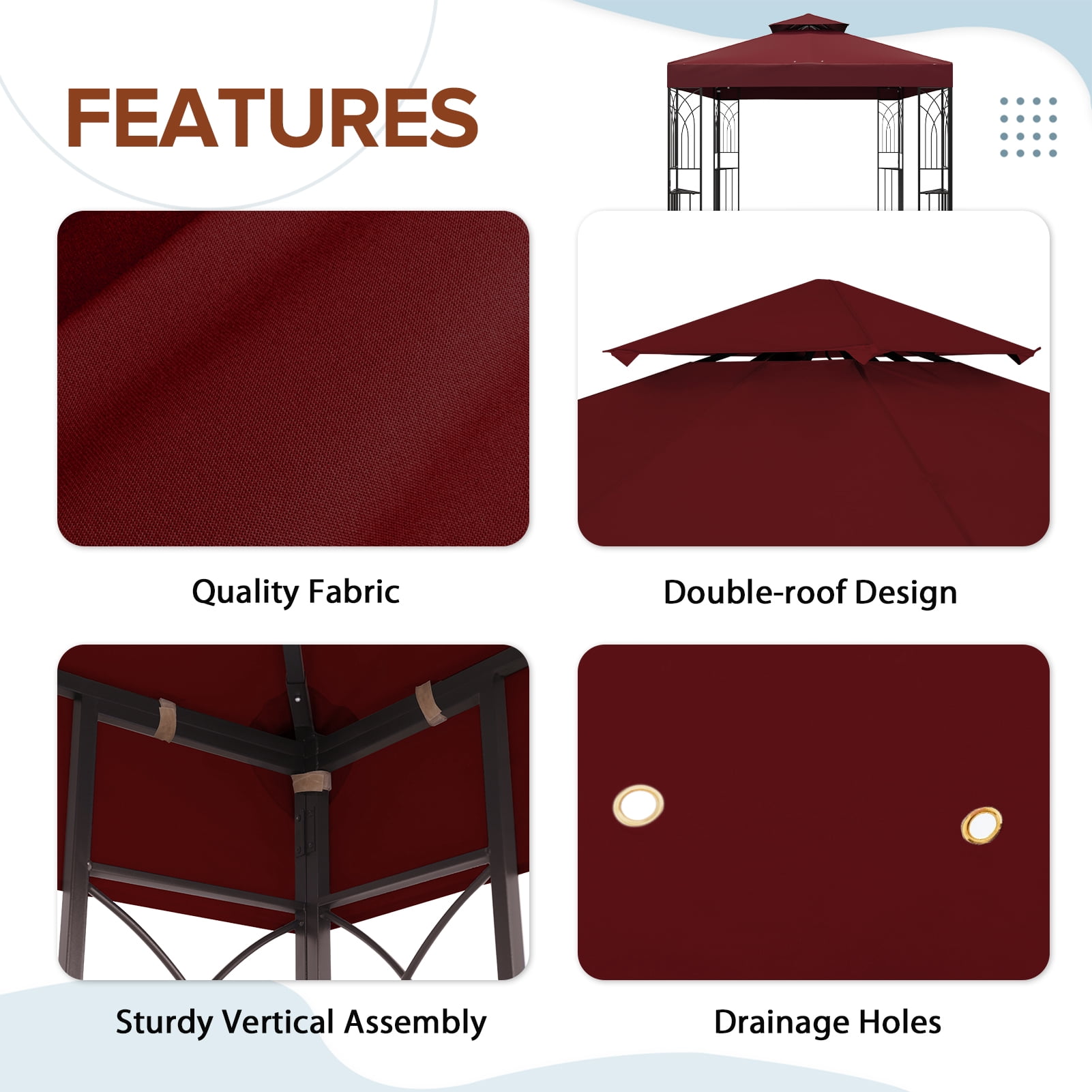 EAGLE PEAK 8 ft. x 8 ft. Outdoor Patio Gazebo with Double Roof,Red