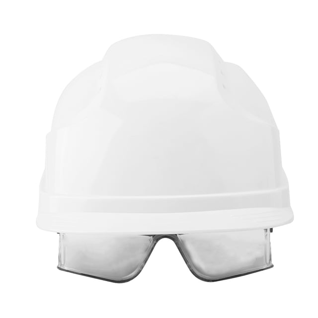 Casco con visera, casco, defensor, gafas integradas, casco de seguridad (blanco)