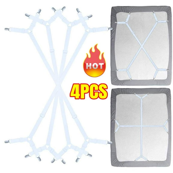 4PCS Bed Sheet Fasteners Straps - 2 Way Adjustable Crisscross Sheet Corner Holder Straps Clips Gripper Elastic Sheet Band Suspenders Fasteners