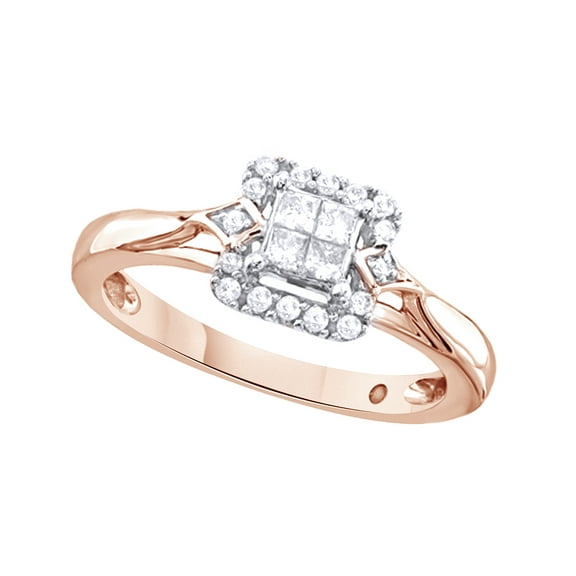 AFFY White Natural Diamond Quad Promise Ring In 10k Rose Gold (0.25 Cttw)