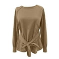 thumbnail image 6 of YUGYXL Women Long Sleeve Sweatshirt Pullover Fashion Casual Side Tie Knot Loose Fit Y2k Novelty Fall Outfits Clothes Khaki M, 6 of 6