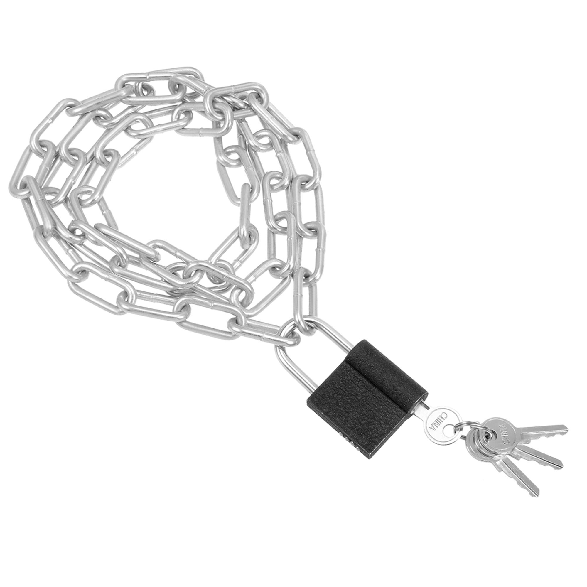 Chain Lock with Padlock, 3.28 Feet Long, 4mm Dia. Buckle, Silver Zinc Plated
