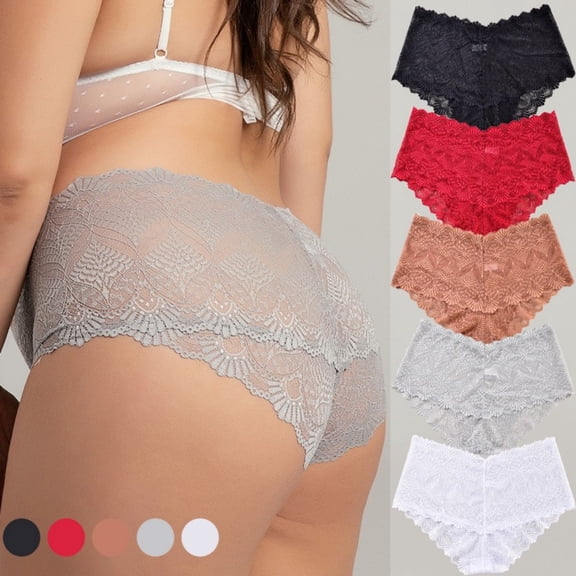 Byworldtasic Plus Size Briefs for Women Lace Panties Breathable Cheeky Briefs Sexy See Through Underwear