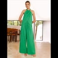 thumbnail image 4 of Conjunto de Dos Piezas para Mujer, Verano 2025, Informal, Sin Mangas, Cuello Alto, Top Corto, Pantalones de Pierna . Verde M, 4 of 9