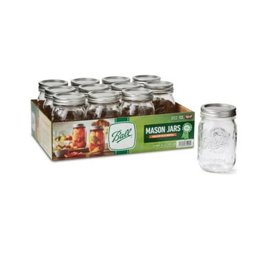 Ball, Glass Mason Jar with Lid & Band, Regular Mouth, 16 oz, 12 Count