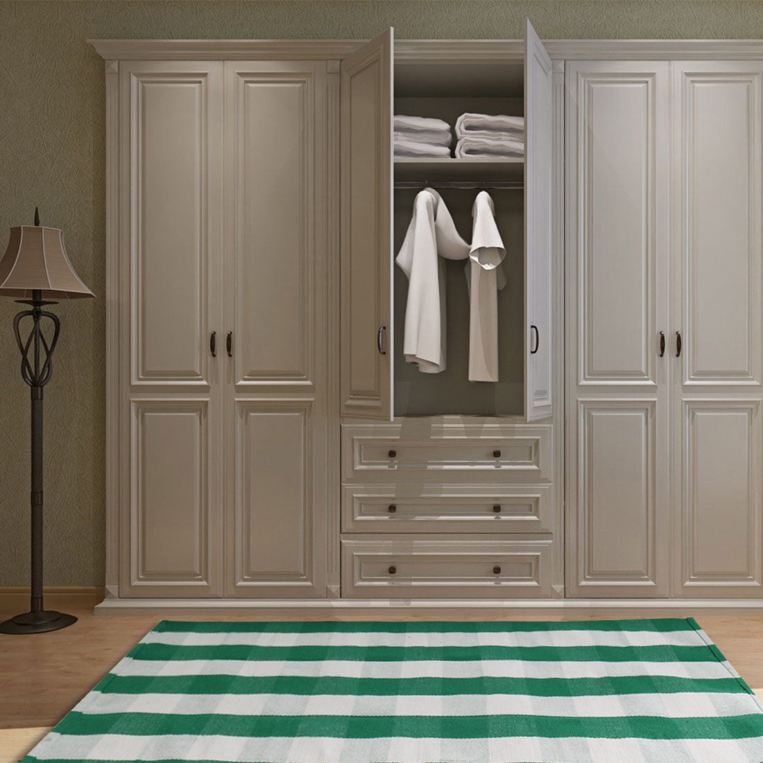 Unique Bargains Cotton Woven Checkered Area Floor Rug Carpet Mat Green & White 59"x35"