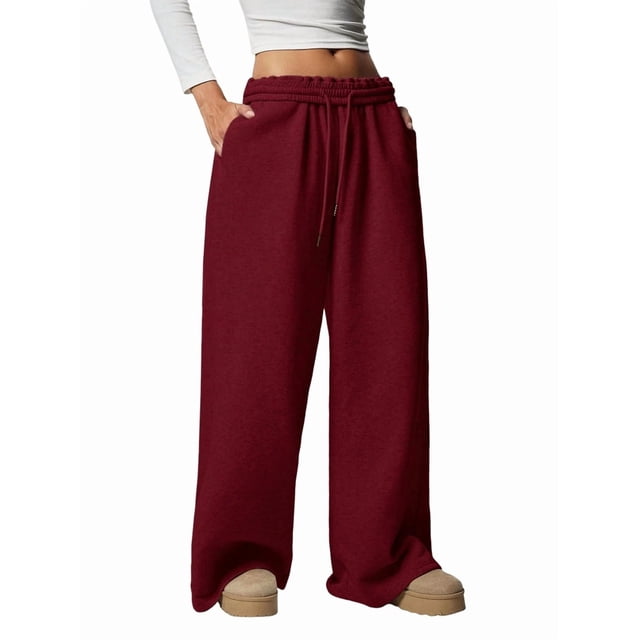 Pantalones Deportivos de Pierna para Mujer, Holgados, con Cordón, de Cintura Alta y Bolsillos Rojo L