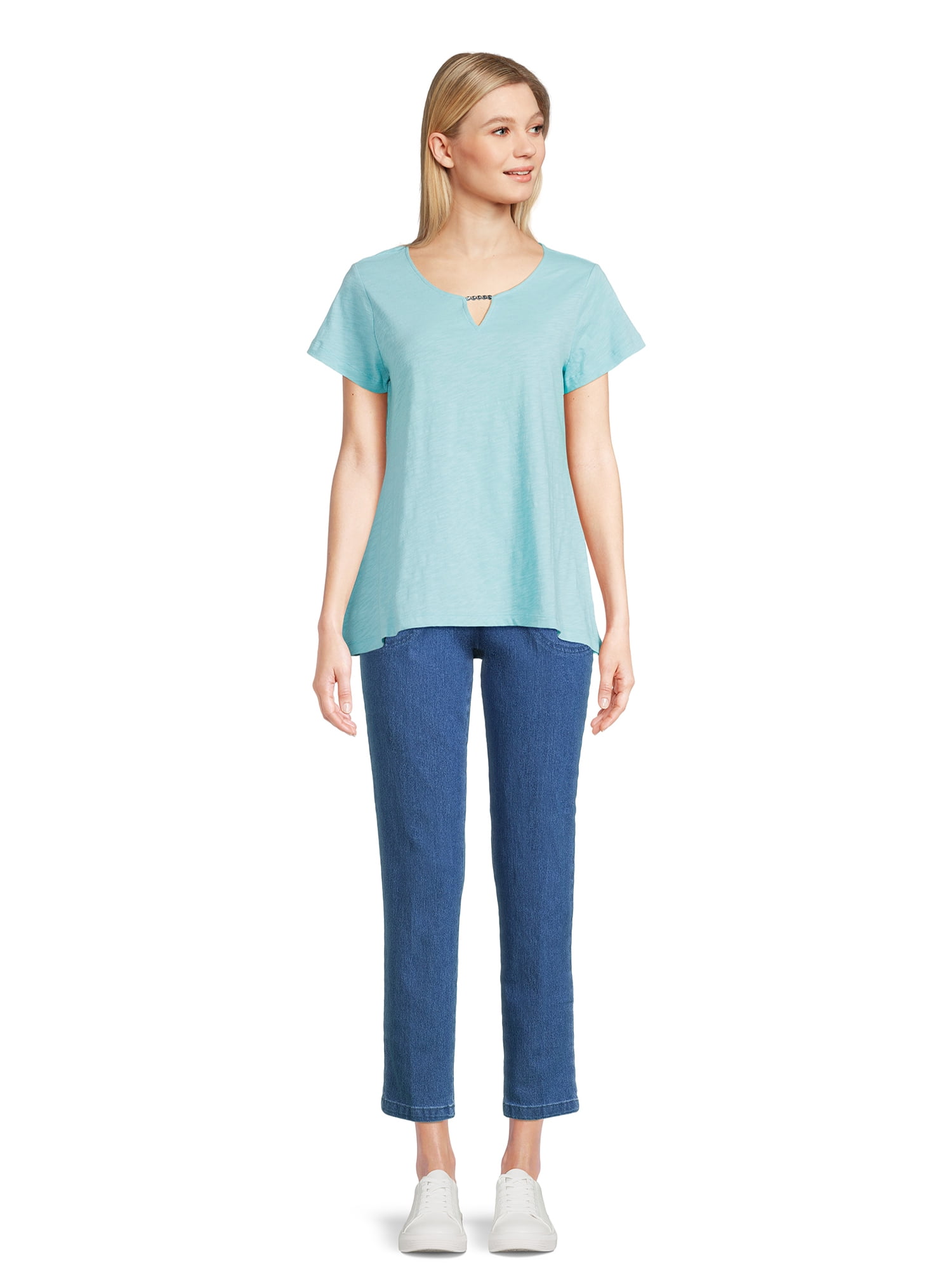 RealSize Women's Sharkbite Hem Tee with Short Sleeves, Sizes XS-XXXL