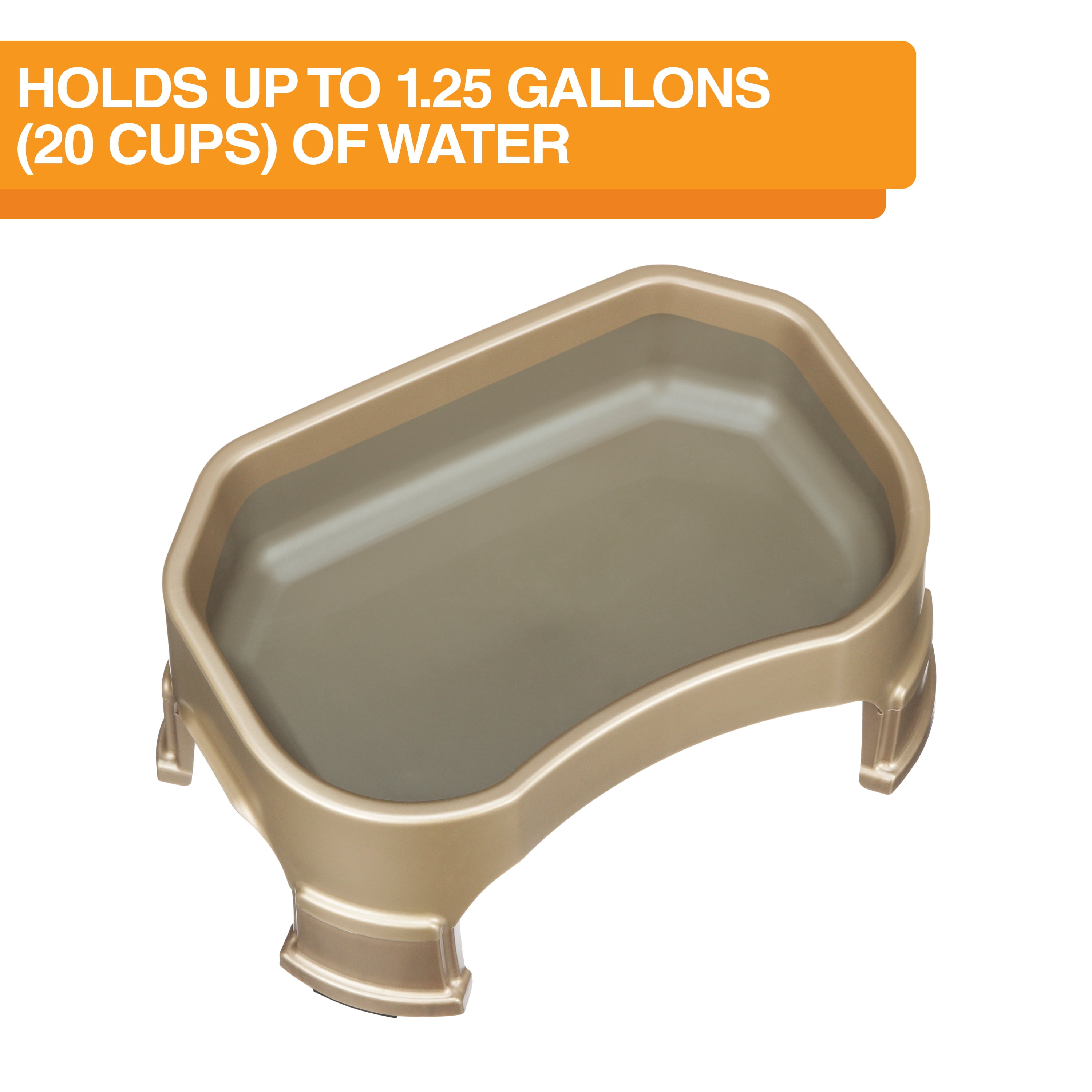 Neater Pets Big Bowl with Leg Extensions for Dogs - Raised for Feeding Comfort - Extra Large Plastic Trough Style Food or Water Bowl for Use Indoors or Outdoors, Champagne, 1.25 Gallon (160 Oz.)
