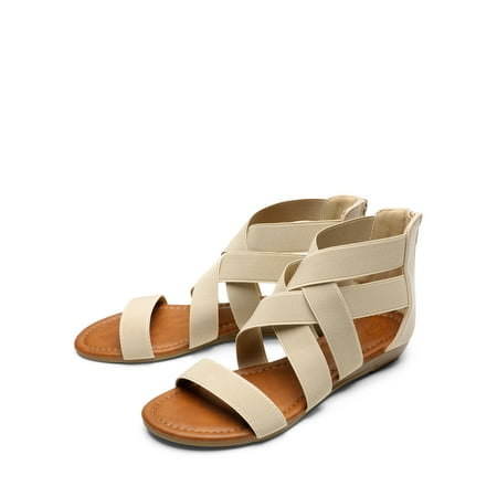 

Womens Summer Stylish Low Wedge Sandals with Elastic Gladiator Ankle Straps