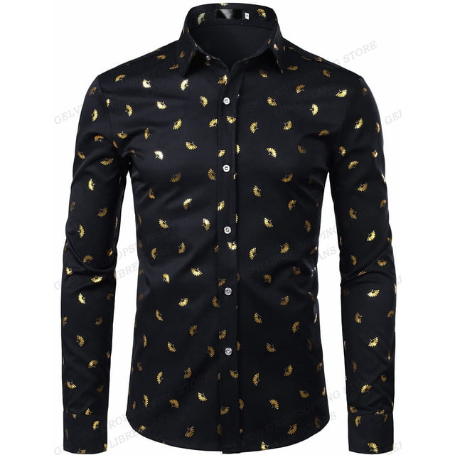 Camisas hawaianas de manga larga, camisas con flores doradas, camisas de moda para hombre, blusas casuales de playa, camisas de negocios, ropa para hombre con botones