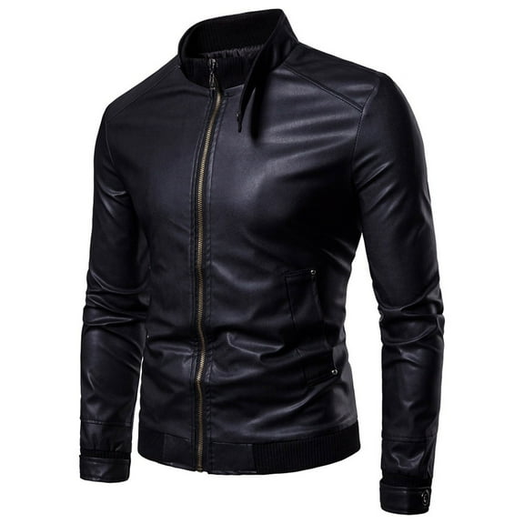 jjayotai Mens Coat Jacket Clearance Men's Winter Long-sleeved Leather Motorcycle Jacket Zipper Coat Long Sleeve Hoodless Faux Leather Outwear Jackets