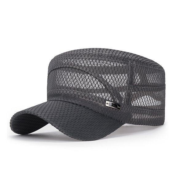 FUZHIQ Breathable Full Mesh Flat Top Military Cap Unisex Quick Dry Sun Protection Adjustable Hat for Outdoor Hiking Camping Daily Wear