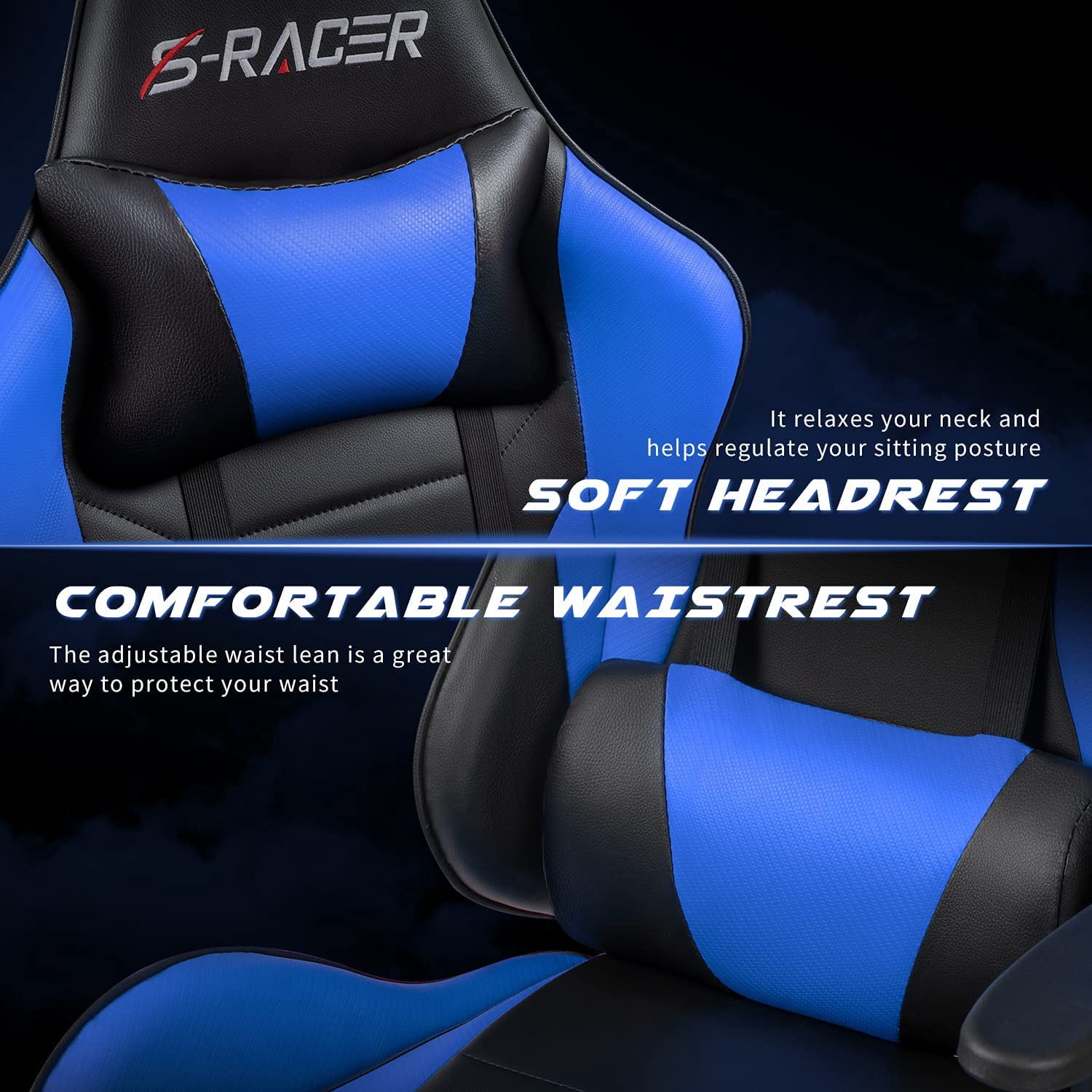 Lacoo High Back Gaming Chair Ergonomic Gaming Computer Chair,Blue