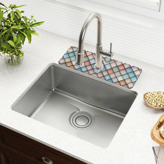 Yayeee Faucet Mat for Kitchen Sink 14.7" Diatomite Long Splash Guard Pad, Colorful Art Pattern