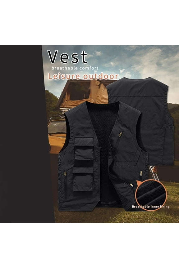 Men's Workout Vest Solid Color Thin Breathable Stand Collar Sleeveless Hoodless Jacket Cargo Tank Tops Dark Gray