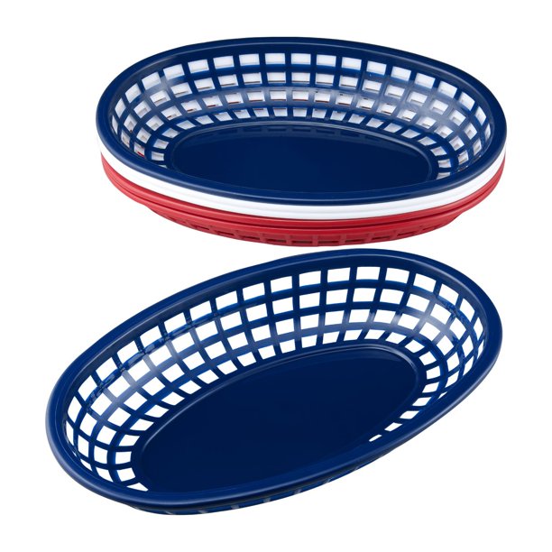 Gourmet Art 6Piece Patriotic Oval Polypropylene Burger Baskets, White